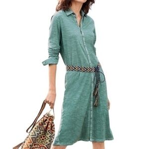 Peruvian Connection Lagos‎ Green Cotton Long Sleeve Shirt Dress